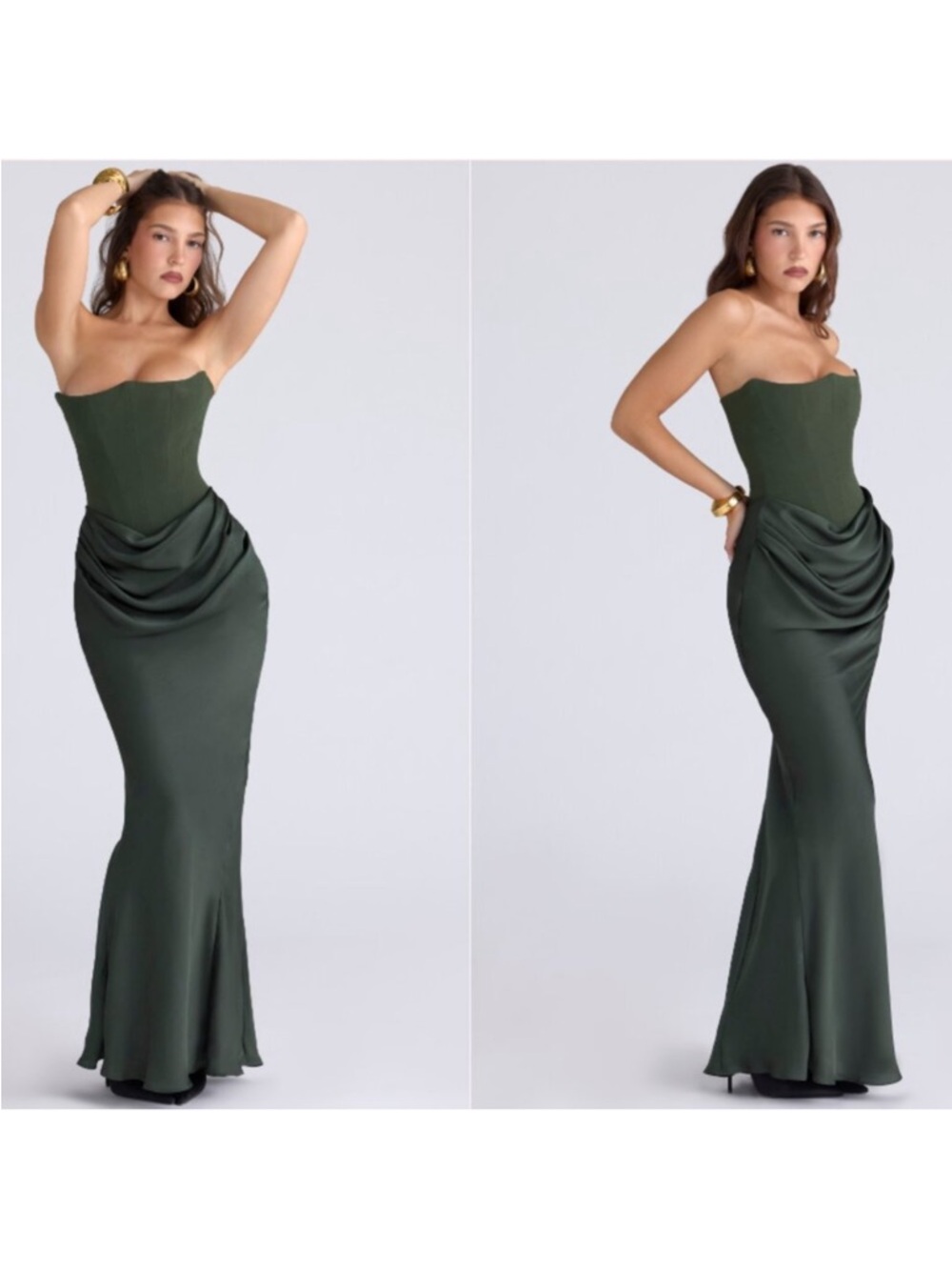 House of CB Dark Green Strapless Satin Maxi Dress - Picture 10 of 12